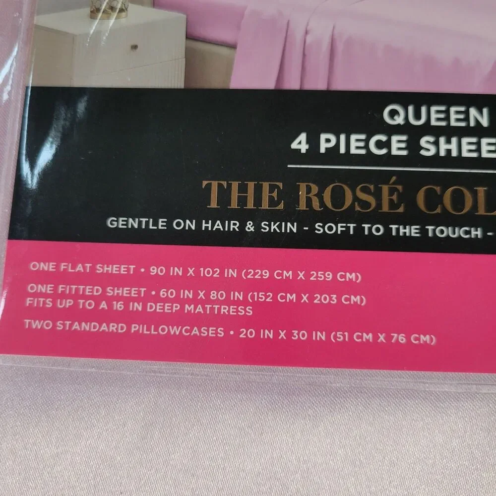 Juicy Couture Pastel Pink Satin 4pc QUEEN Sheets Set Easy Care Sleek Smooth Soft